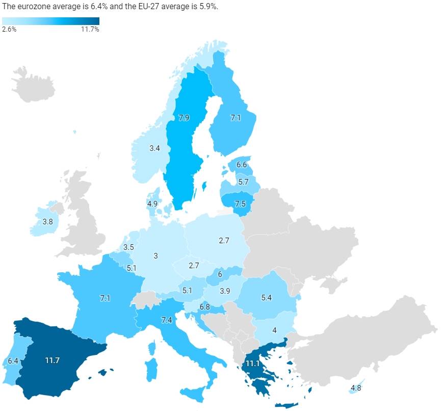 Tasa de desempleo en Europa en junio